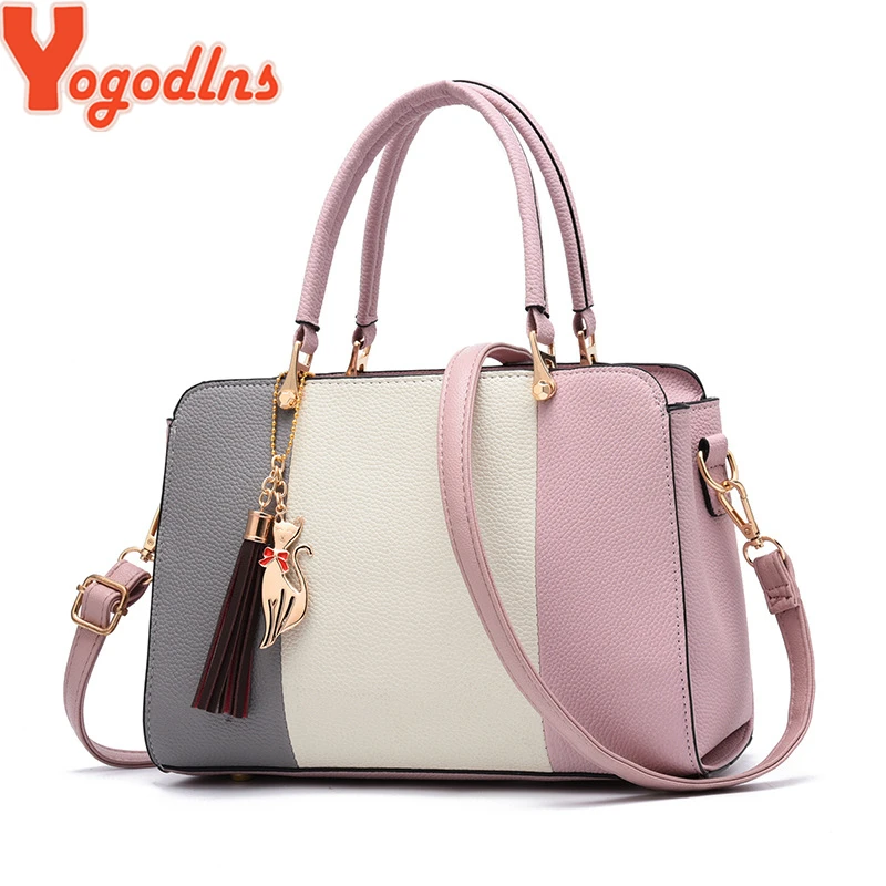 

Yogodlns brand ladies tassel patchwork totes casual fashion flap shopping party work purse women crossbody shoulder handbag