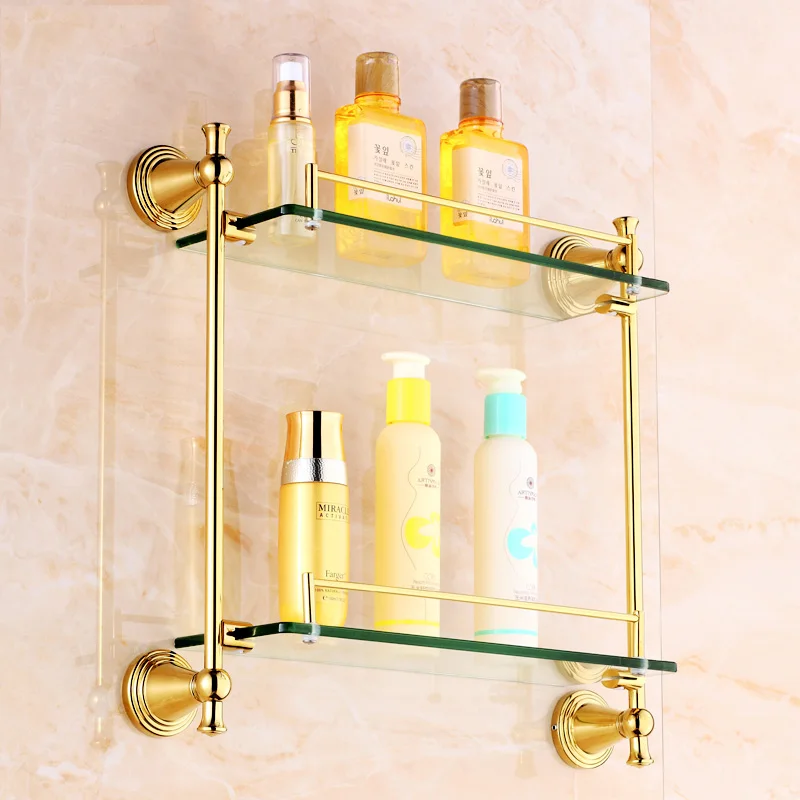 WORID Золотая полка для ванной настенный стеклянный держатель хранения косметики