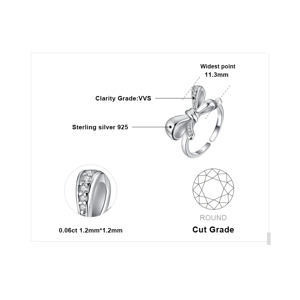 JewelryPalace модный кубический цирконий бантом обещание Регулируемая кольцо 925 пробы серебро ювелирных украшений для Для женщин Подвеска-амулет для вечеринки подарок