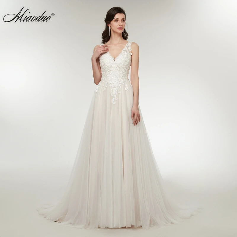 Vestido De Noiva 2021 V образным вырезом фатиновое платье с низким на спине кружевные