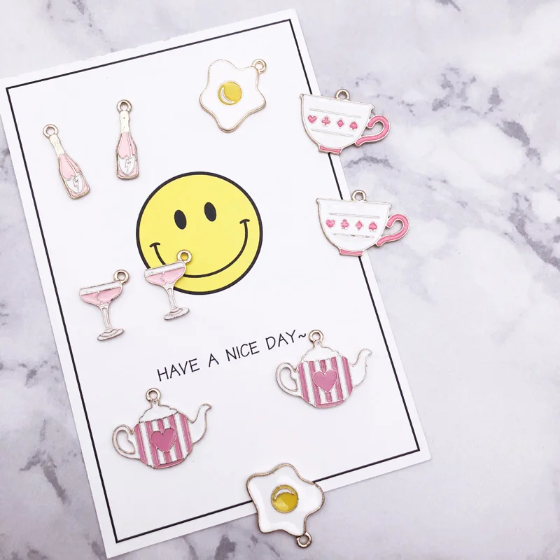 10 шт./лот розовый чайник чашка бутылка для яиц эмаль подвески металлическая