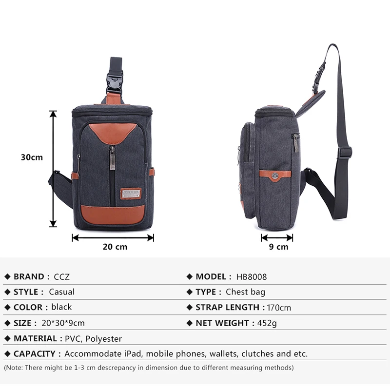 Мужские холщовые Сумки CROSS OX Мужская нагрудная сумка через плечо