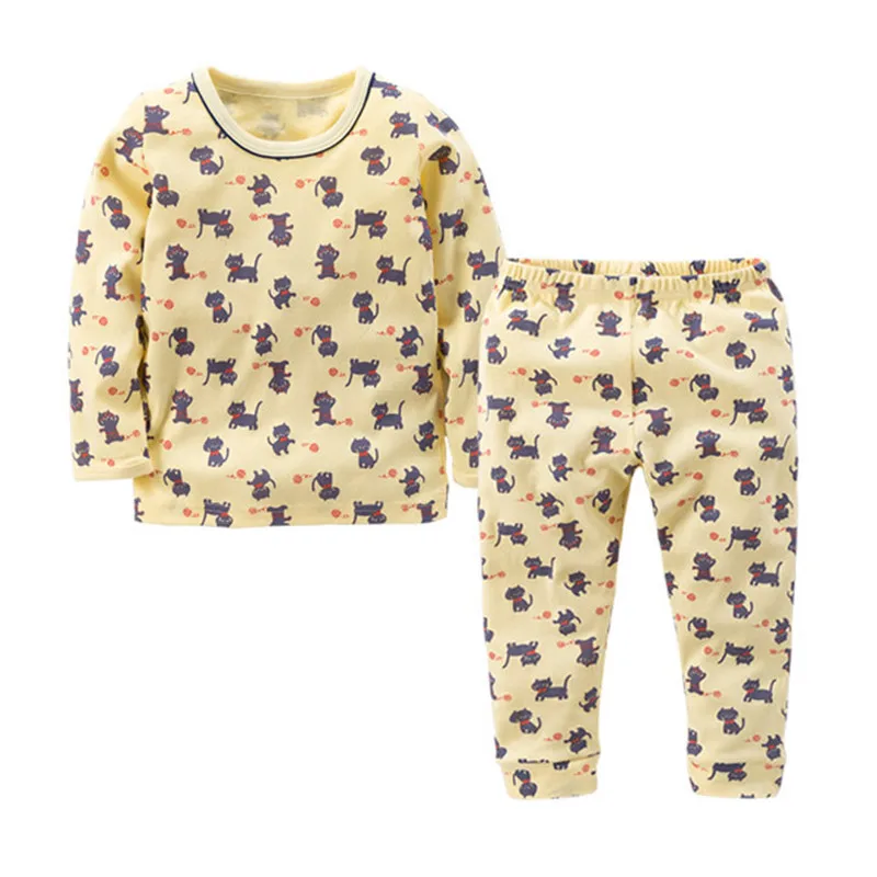 New kids pajamas 2-8Years Pyjamas Boys Cartoon Nightwear girls cotton sleepwear Children Cute kitten and stars patter Clothes | Детская