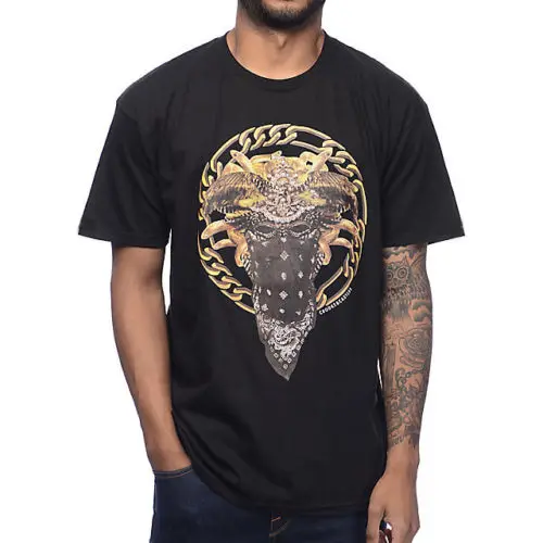 Футболка Crooks and Castles Новый Для мужчин футболка хлопок Черная Размеры s к 3XL круглым