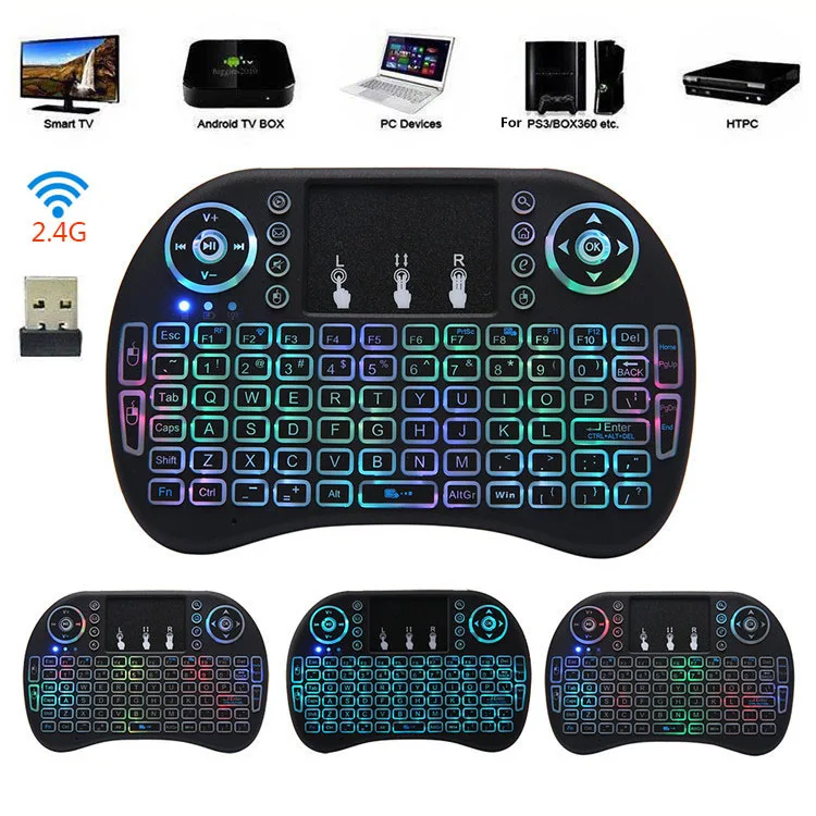 Беспроводная мини клавиатура 2 4 ГГц I8 RGB 7 цветов с подсветкой i8 Английский