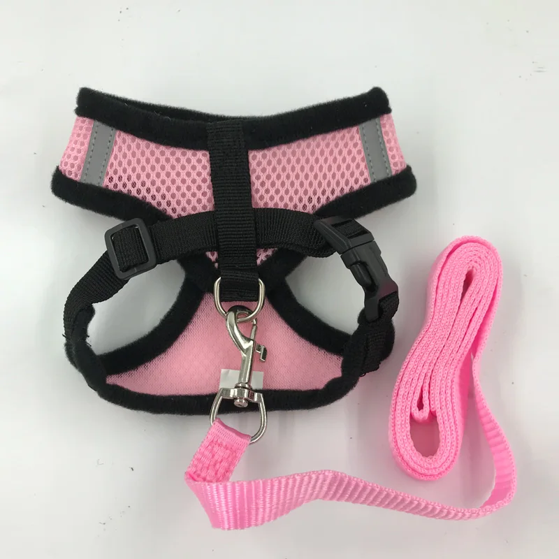 Дышащий собачий кошачий ошейник для животных, регулируемый отражающий жилет для прогулок на поводке для маленьких средних щенков из полиэстерной сетки.