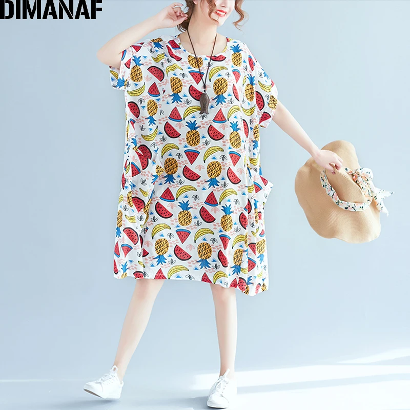 DIMANAF Для женщин пляжное платье Лето Плюс Размеры белье Kawaii фруктов женский