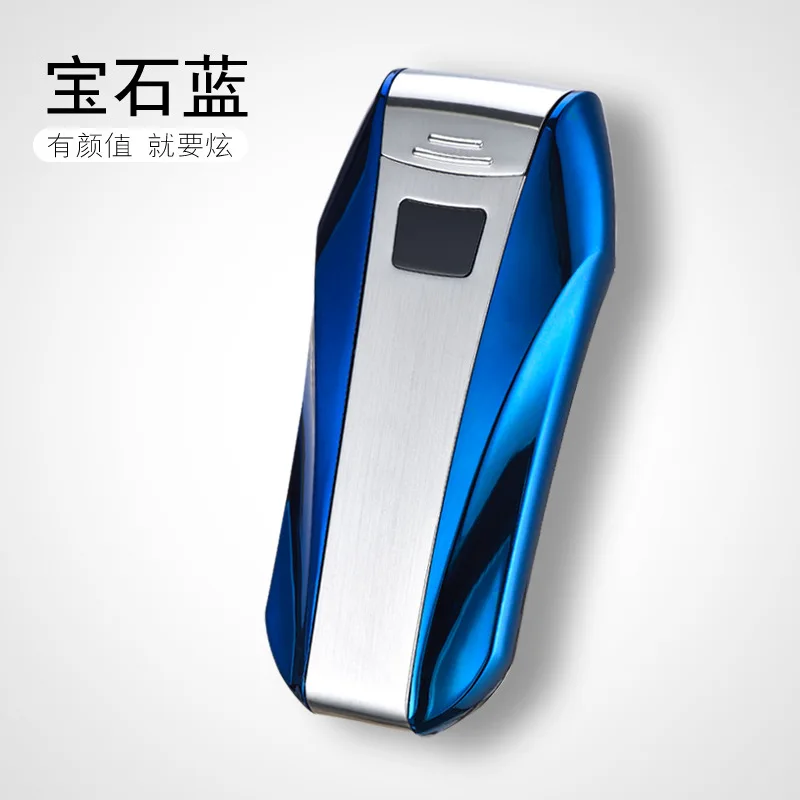 Silver Blue Sanqiao интеллектуальный дисплей двойная дуга Зажигалка металлический отпечаток пальца сенсорный двойной пламени Электронный USB прикуриватель - Цвет: Silver Blue