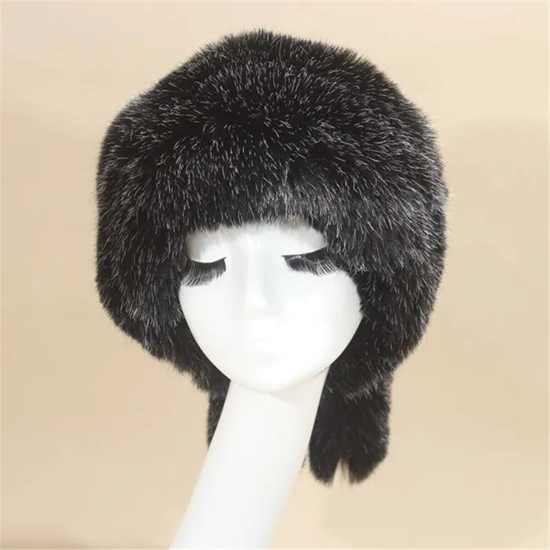 07 Black White Tip Женская шапка из искусственного лисьего меха с круглым плоским верхом, утолщенная, сохраняющая тепло, шапка из искусственного меха с хвостом, Осень-зима, Россия, Монгольская шляпа с кисточкой W002A - Цвет: 07 Black White Tip