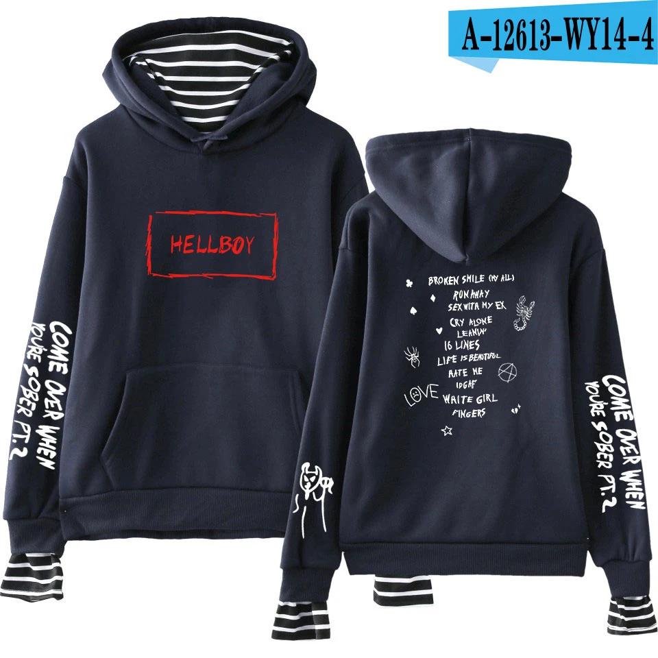 navy Свитшоты Lil Peep поддельные две части толстовки Осенние мужские/женские свитшоты на заказ Harajuku подходящие толстовки для пар - Цвет: navy