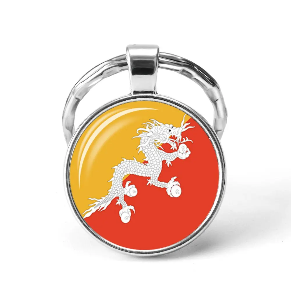 BHUTAN Новейшие металлические наушники Футбол Мировой Кубок брелок Украина/Испания/Израиль/Соединенное Королевство Национальный флаг Стекло брелок с кабошоном - Цвет: BHUTAN