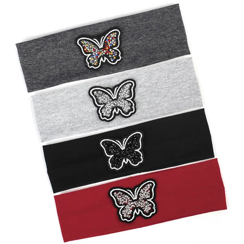 

Kids Elastic Hairbands Handmade Butterfly Rhinestones Hair Accessories Fashion Plain Flat Hair Bands For Baby Girls Boys Turban