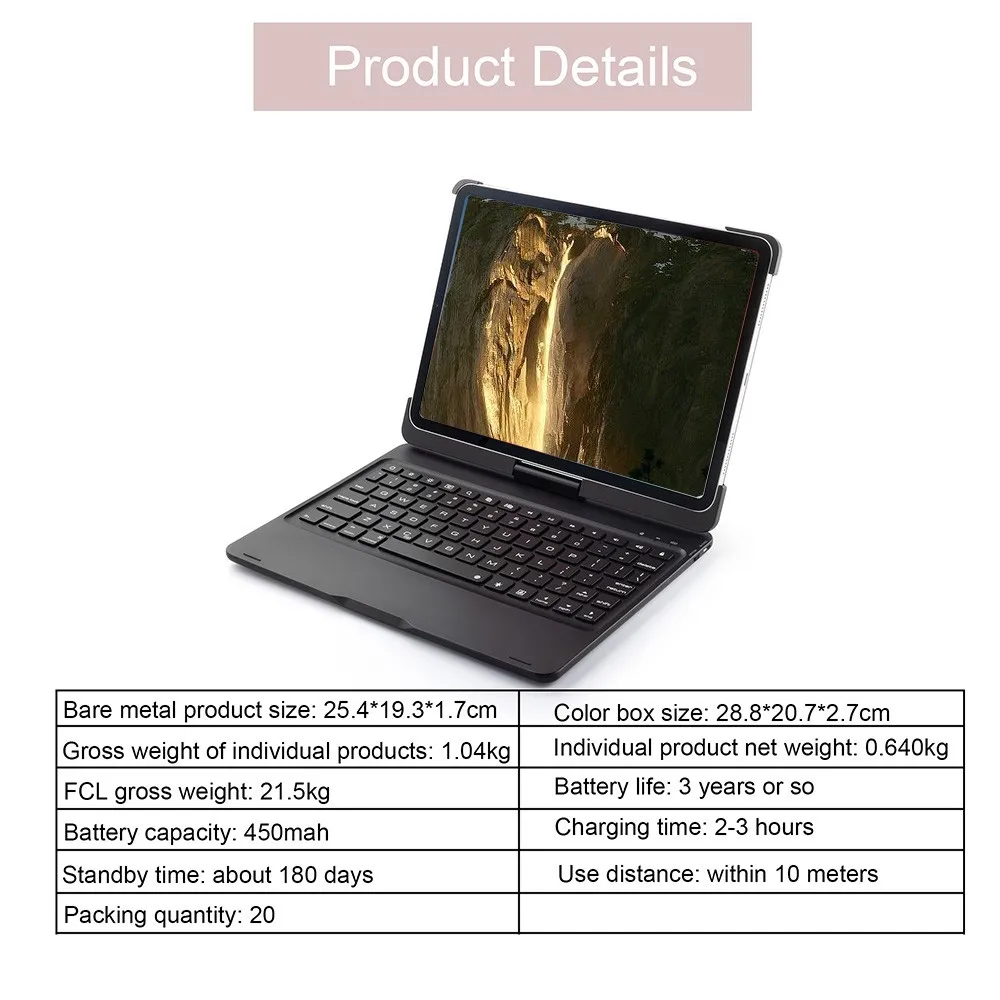Чехол для iPad Pro 11 ’’ 10.5 ‘’ 9.7 ’’ 7 Цветная подсветка 360 Rotatio Крышка беспроводной клавиатуры Bluetooth Складная беспроводная клавиатура