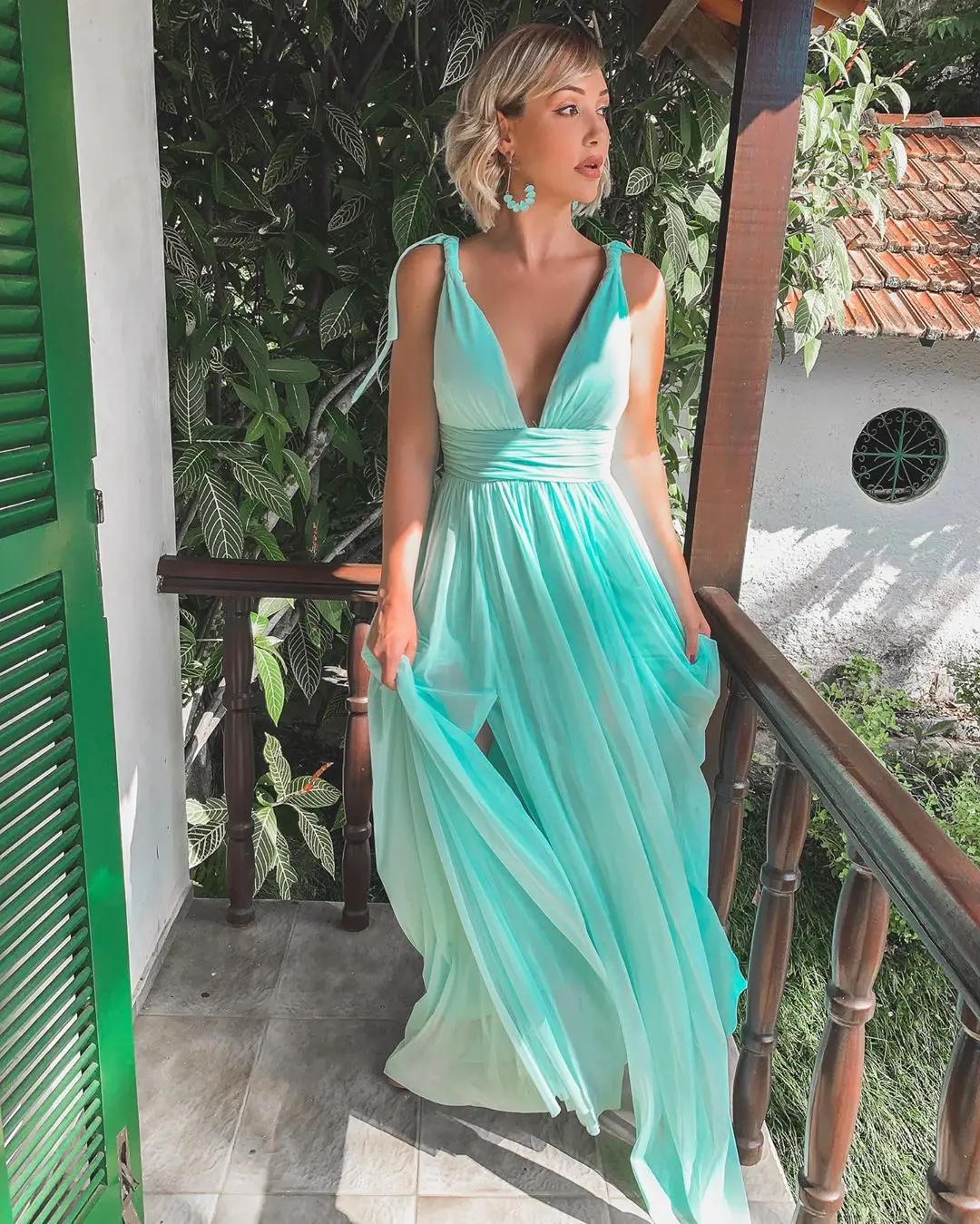 Сексуальное платье с глубоким v-образным вырезом Boho мятно-зеленые платья