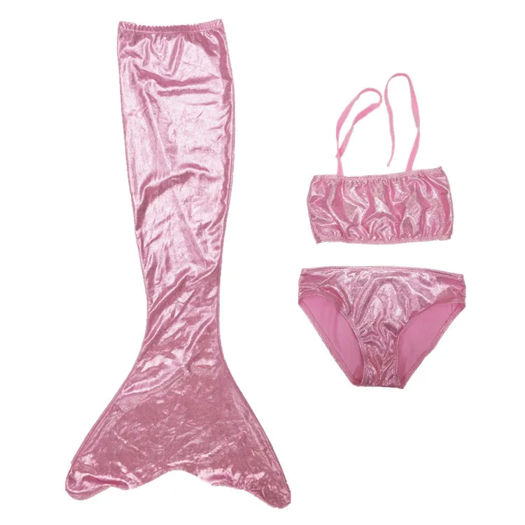 Pink 3PCS Купальный костюм, 4 шт./1 комплект, детский купальник-бикини принцессы Ариэль с блестками и блестящим золотым хвостом русалки - Цвет: Pink 3PCS