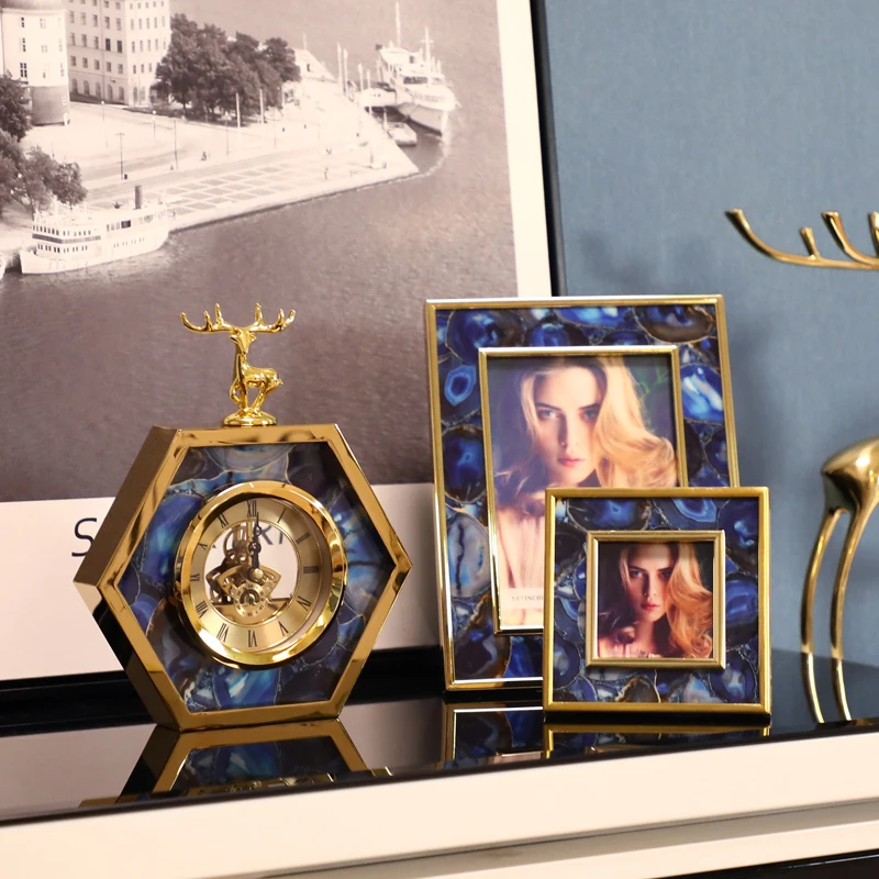 

European Wrought Iron Clock Figurines Crafts Home Livingroom Table Ornaments Decoration Restaurant Office Desktop Accessories