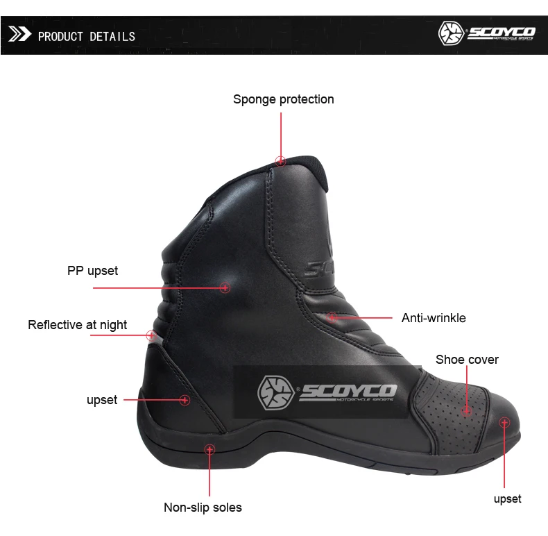 SCOYCO Moto Racing искусственная кожа мотоциклетные водонепроницаемые сапоги обувь мотоцикл короткие для верховой езды спортивная дорога Профессиональный Botas T011W
