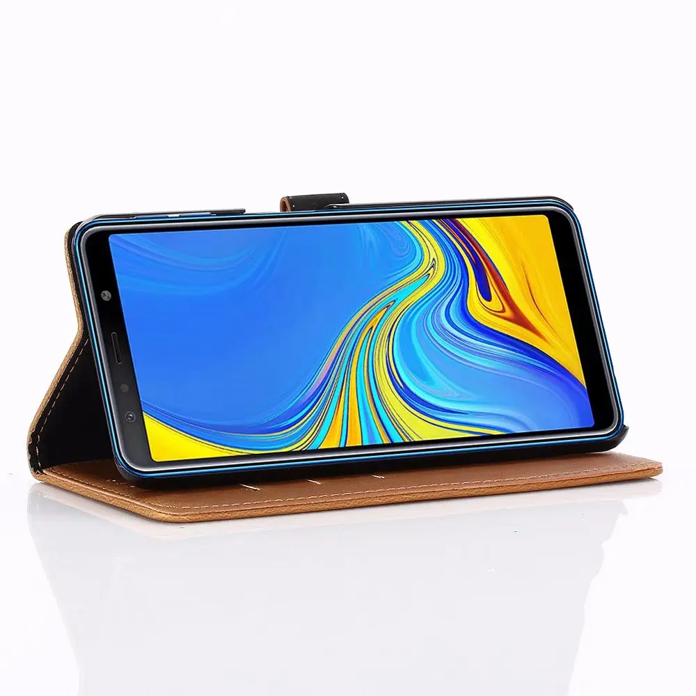 Роскошный кожаный чехол из ПУ кожи для samsung Galaxy A7 2018 с откидной крышкой подставкой