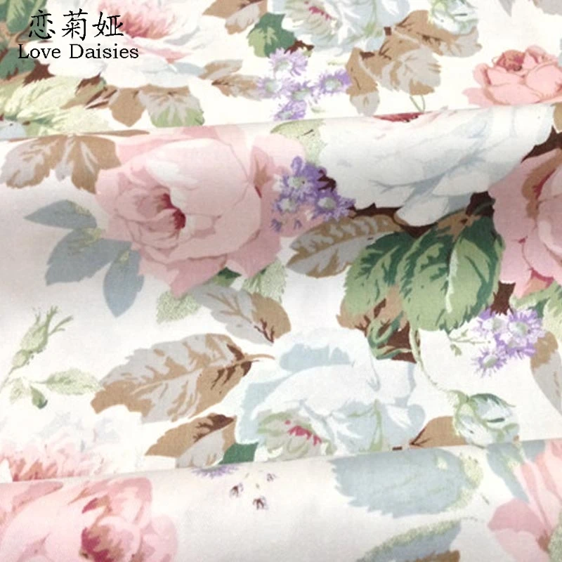 100% хлопок саржевая ткань пасторальный розовый синий rosae цветочные DIY для детей