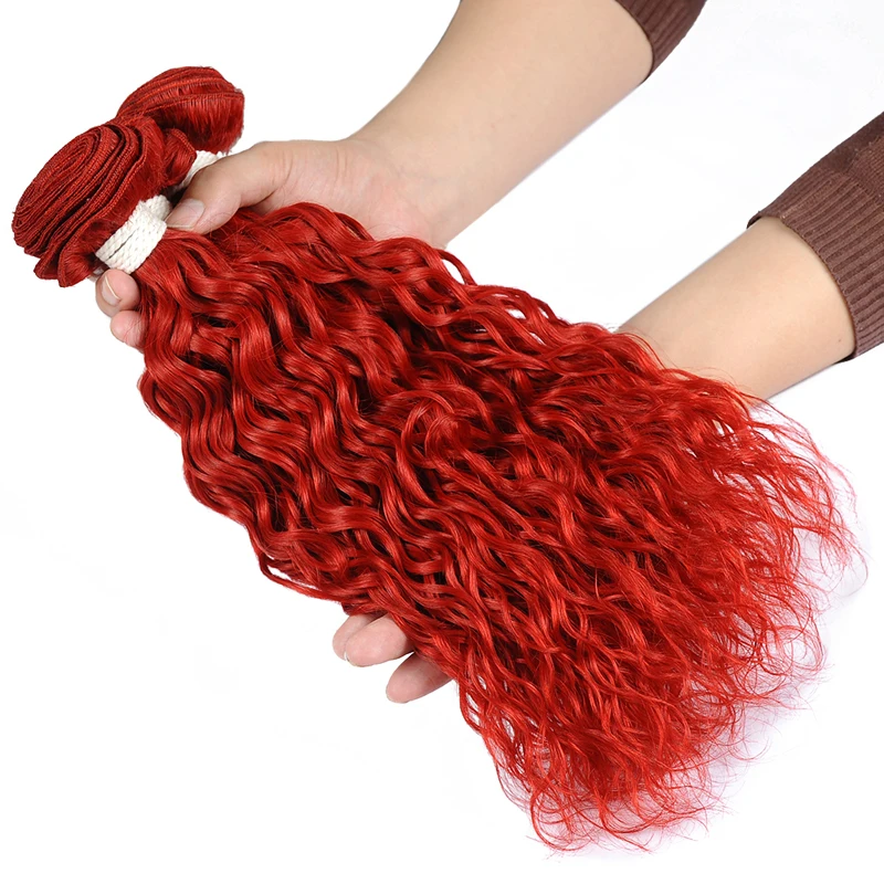 Remyblue Hair Red Water Wave Bundles With Closure 99J Burgundy Colored Remy Human Hair Weave Brazillian Hair Bundle With Closure