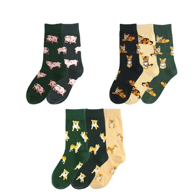 PEONFLY Fashion Cute Comfort Novelty Cotton Women Socks Pig Dog Tiger Colorful Cartoon Kawaii Funny Happy Socks For Girl Gift