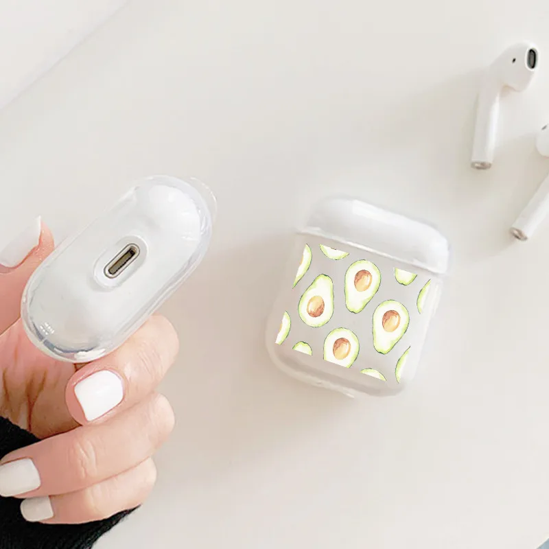 Мягкий прозрачный чехол для наушников Airpods с милым авокадо птицами цветами