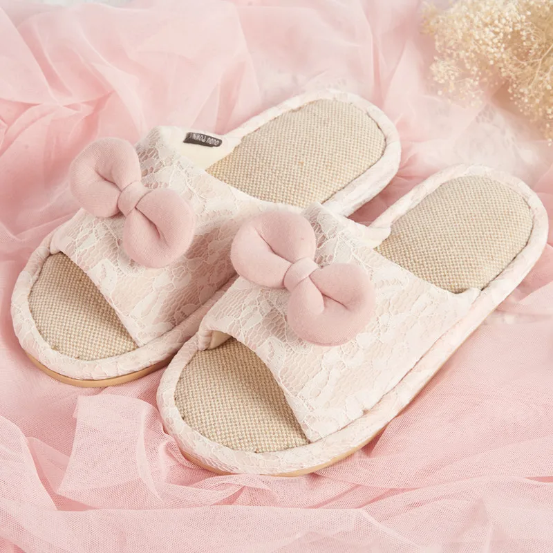 Хлопковая женская обувь с кружевным бантом износостойкая домашняя удобные