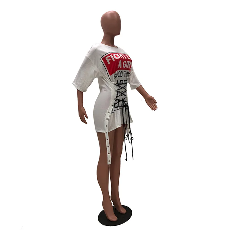 OMILKA 2018 Summer Women Half Sleeve O Neck Letter Printed Bandage T Shirt Casual Loose White Harajuku Hip Hop Tops Tees | Женская