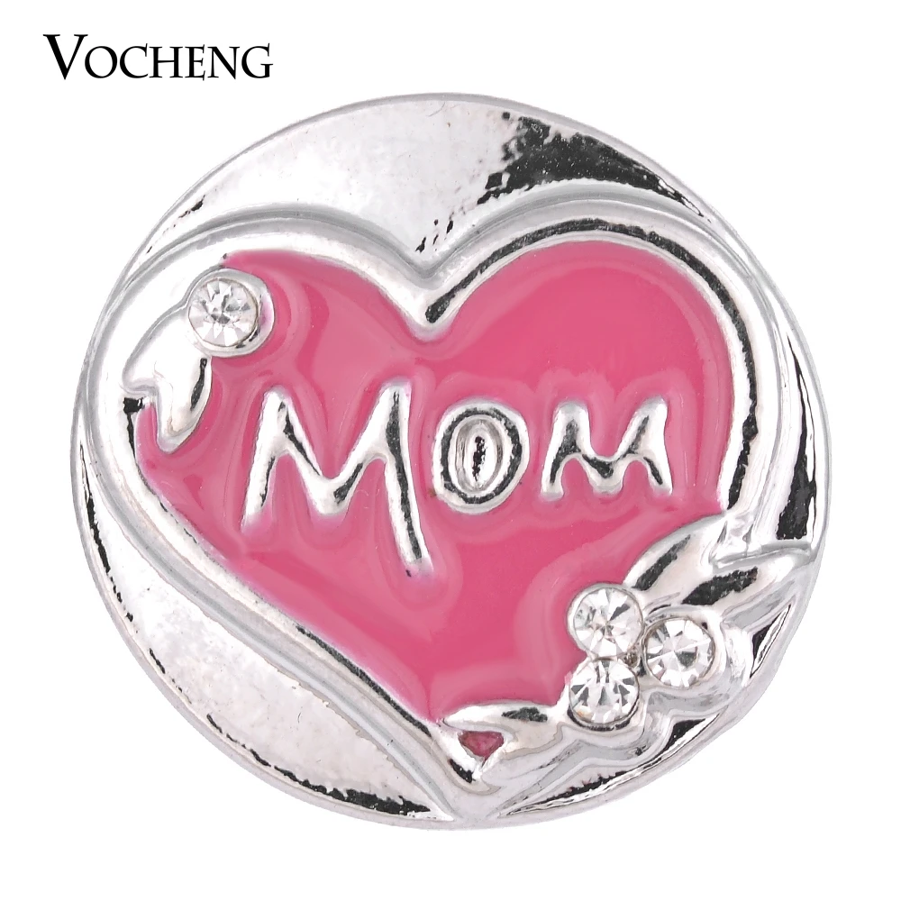 

Vocheng Snap Charms Button Love Mom Blue Pink Hand Painted 18mm Charms Jewelry Vn-1330