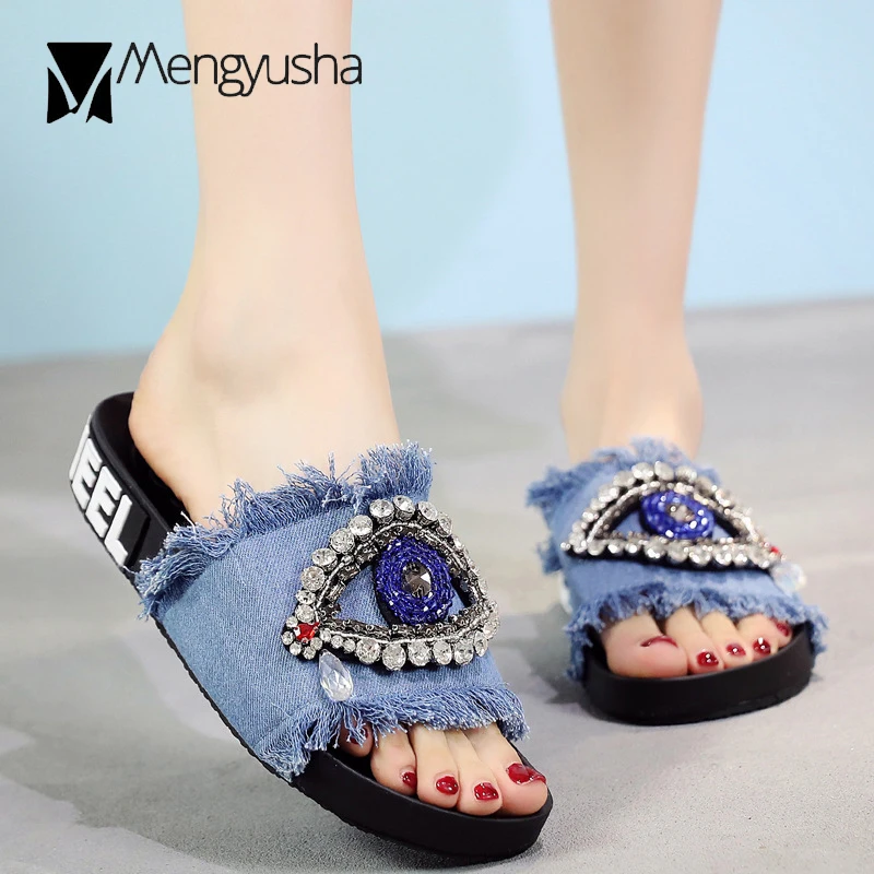 Ручной работы 5 видов цветов из джинсовой ткани Женские туфли Босоножки на