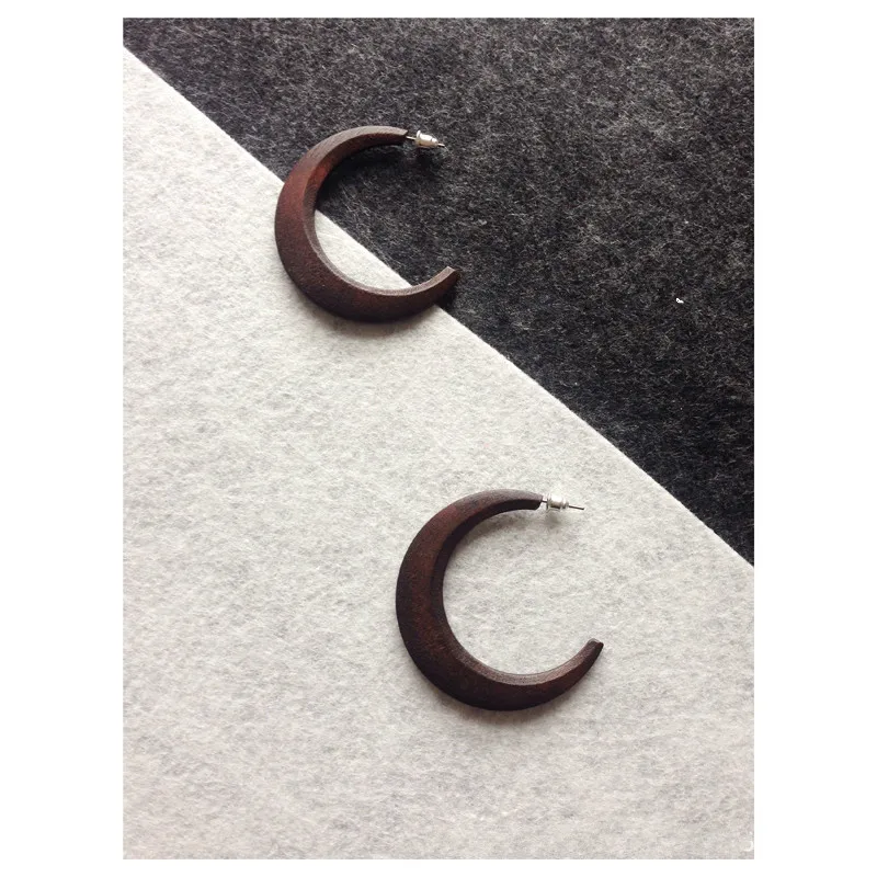 Деревянные серьги-гвоздики в форме Луны геометрические панк готические