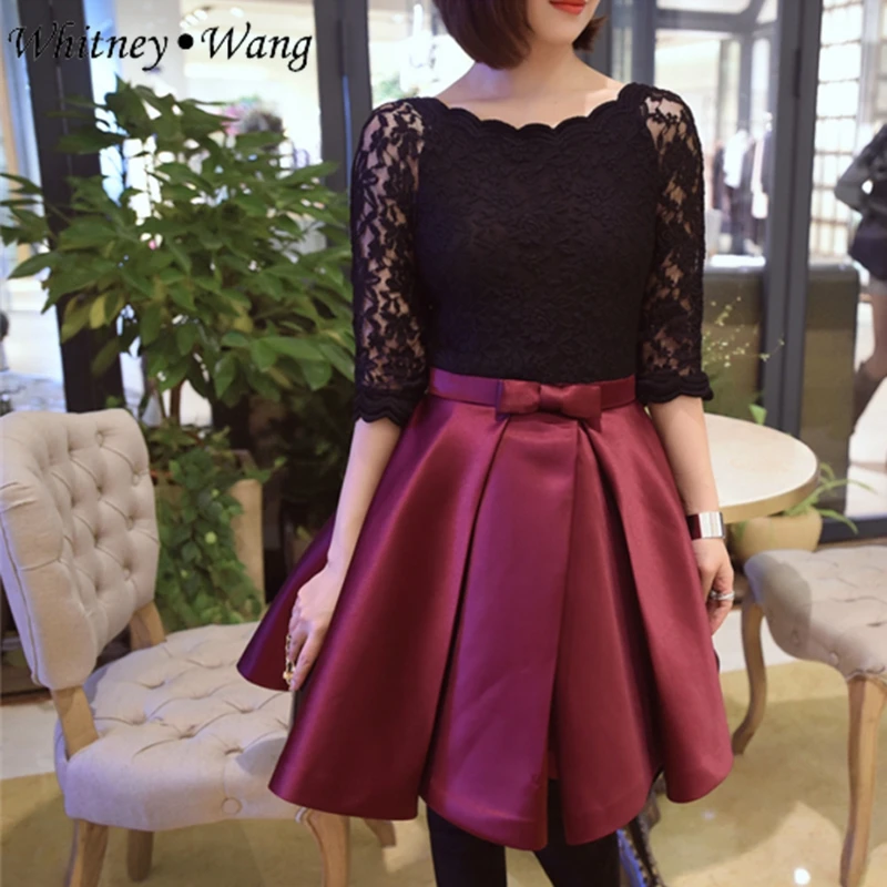 WHITNEY WANG 2018 Autumn Winter Fashion Elegant Colors Contrast Lace Patchwork Pleated Ball Gown Dress Women Party Dresses | Женская