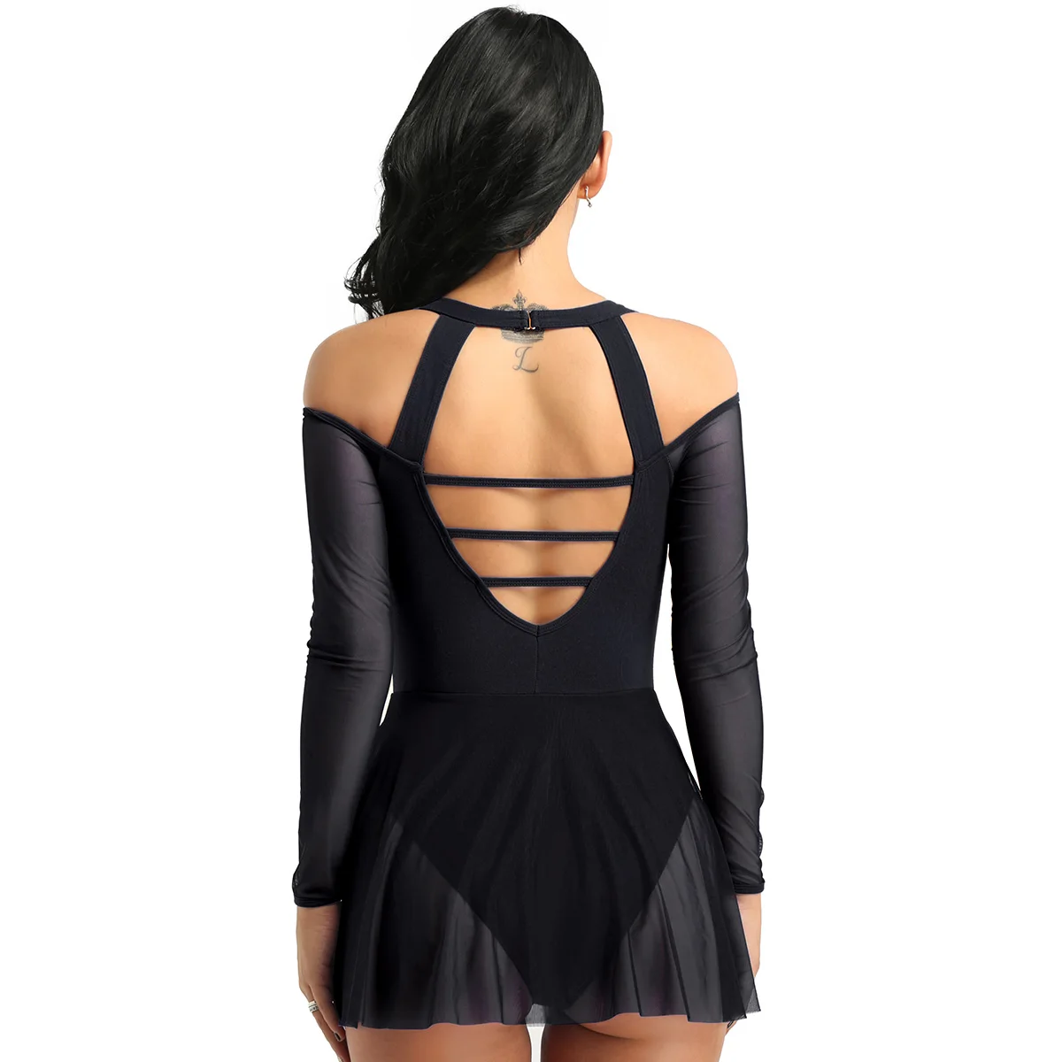 ChicTry Adult Long Sleeves Off The Shoulder Ballet Dress Women Gymnastics Leotards Stage Figure Skating Lyrical Dance Costumes