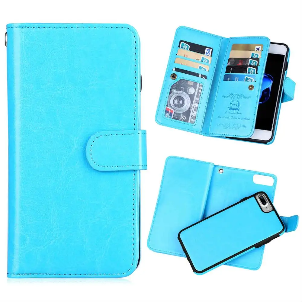 Новинка, мужские и женские кошельки из искусственной кожи, защитный кошелек для телефона, многофункциональные визитные карточки, держатель для денег, вместительные клатчи - Цвет: Blue i7plus-i8plus