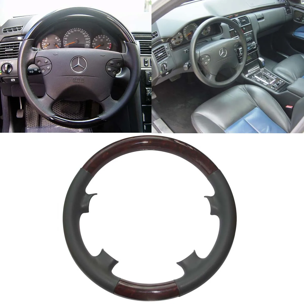 Серый кожаный чехол на руль для Mercedes Benz 00-02 W210 E E320 E430 97-02 W208 C208 A208 CLK CLK320 CLK430 CLK55 AMG |