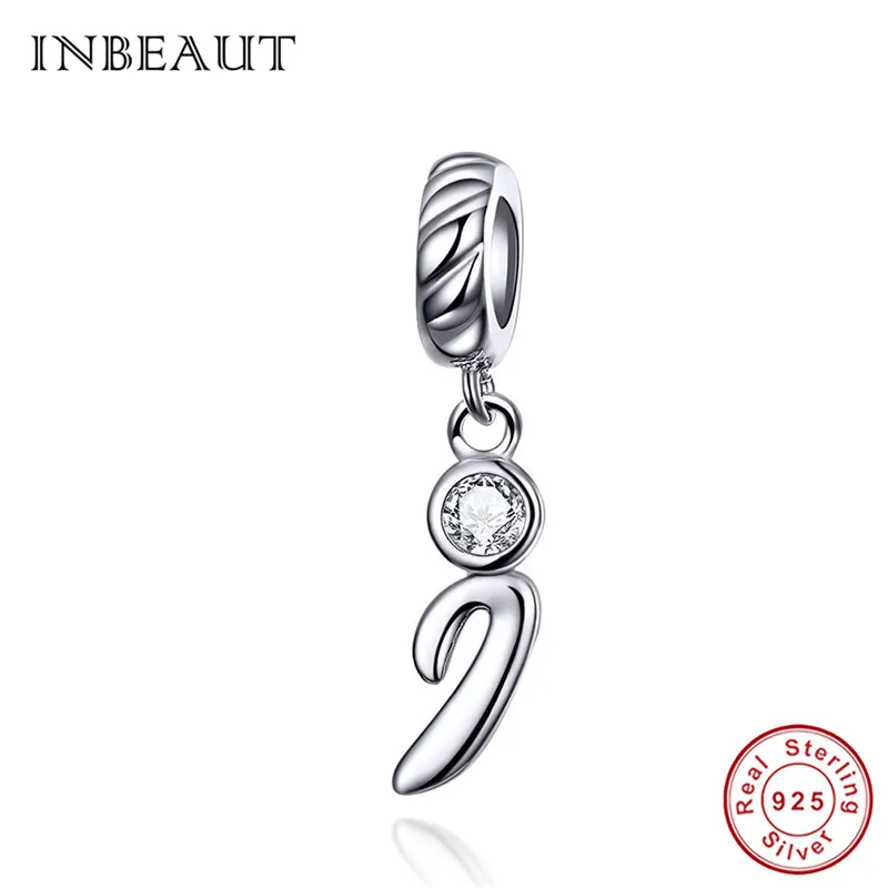 INBEAUT Настоящее 925 пробы серебро 26 английские заглавные буквы бусины подходят Pandora браслет S925 слово серии подвески - Окраска металла: I