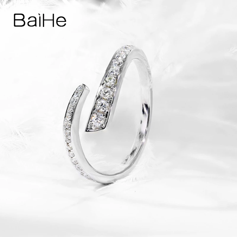 BAIHE Твердое 14 к белое золото всего 0.23ct H/SI круглые натуральные бриллианты обручальное кольцо модные ювелирные украшения Подарочное кольцо