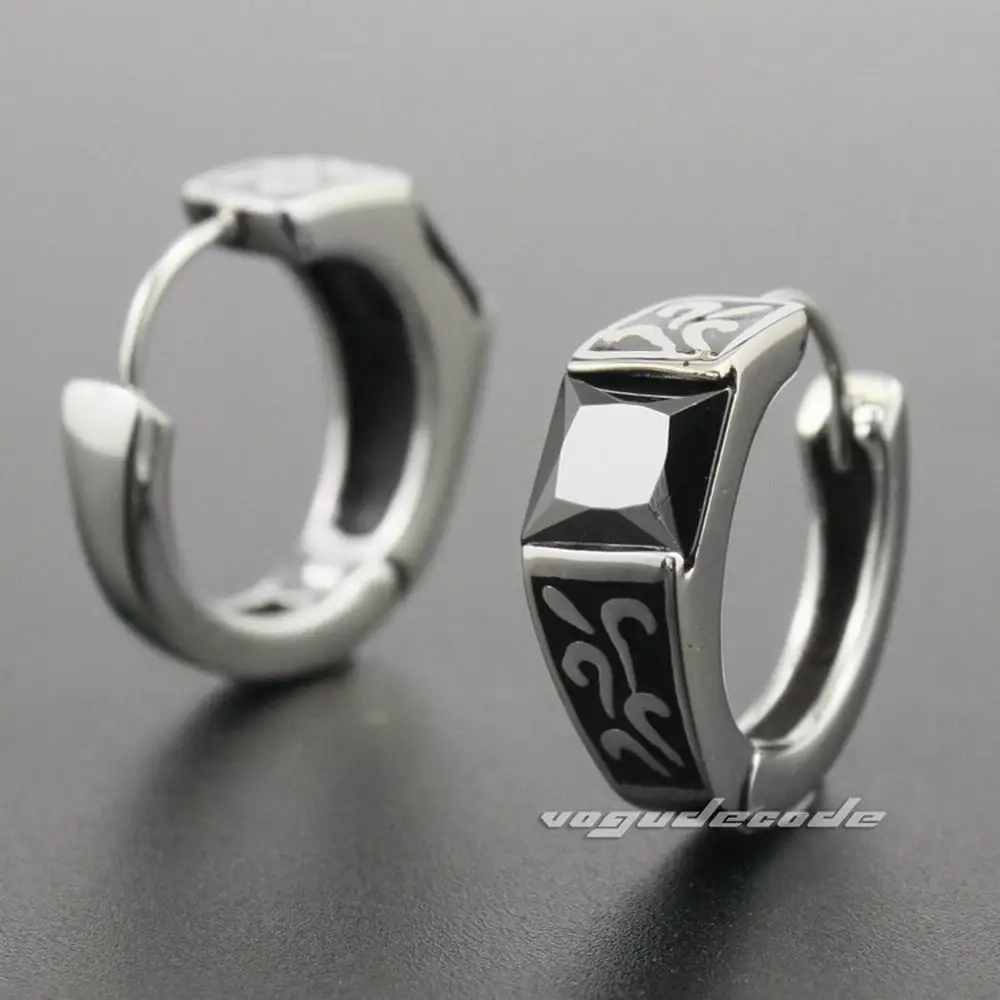 316L Нержавеющая сталь Черный CZ Камень Модные байкерские панк серьги 4X013A|punk