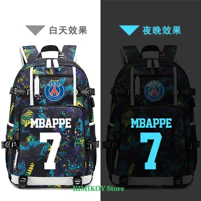 Футболист MBAPPE Neymar GRIEZMANN рюкзак 7 школьные сумки usb зарядка ноутбук Водонепроницаемый путешествия холст сумки большой емкости - Цвет: MBAPPE4