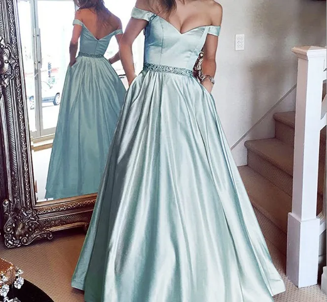 Robe de soriee красное/розовое вечернее платье с открытыми плечами сексуальное Длинное Макси Платье женское Элегантное Длинное атласное вечернее платье для выпускного вечера Vestido - Цвет: Небесно-голубой