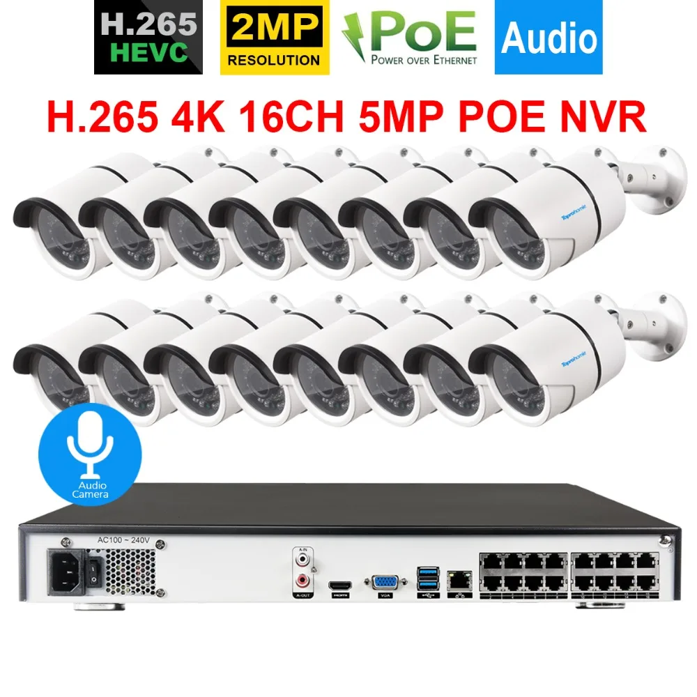 H.265 16CH 5MP POE NVR CCTV Системы 16 шт 2MP 1080 P безопасности открытый аудио записывать звук IP