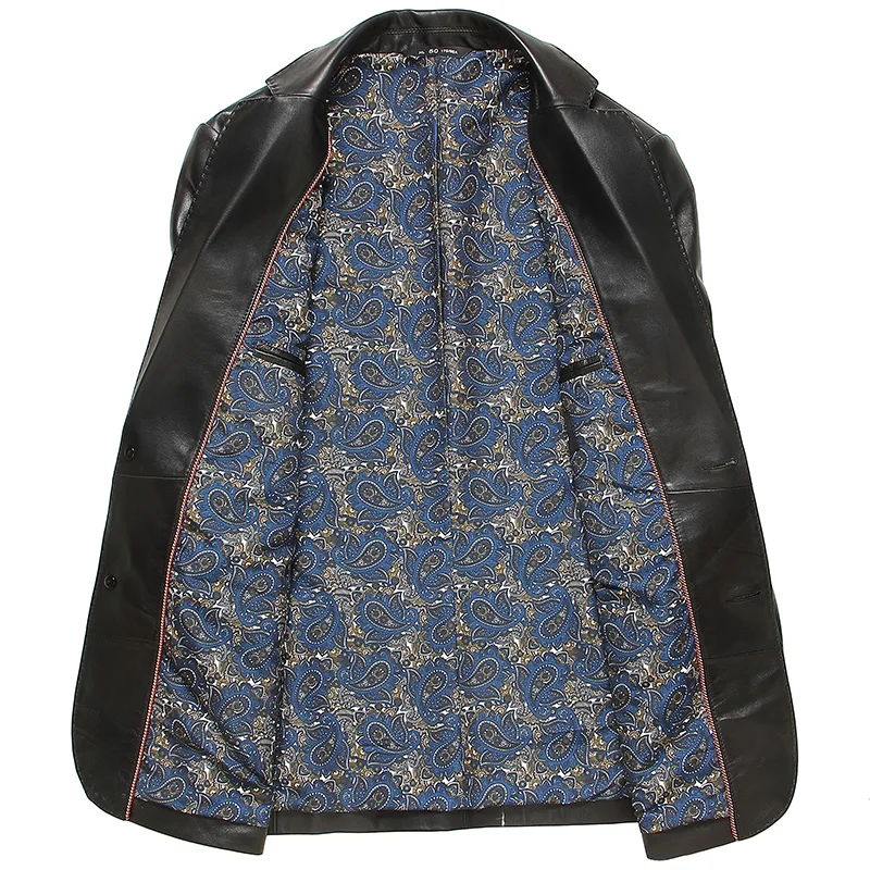 Мужское кожаное пальто из натуральной овечьей кожи с отложным воротником