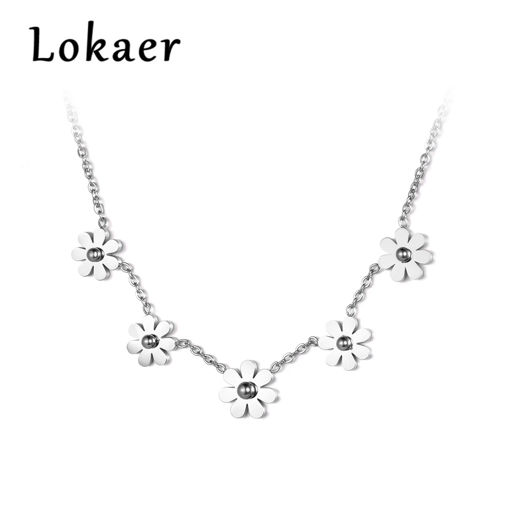 Lokaer модные ювелирные изделия 5 цветов ромашки цепочки и ожерелья нержавеющая сталь розовое золото цвет милый и повседневное для девочки подарок N18073