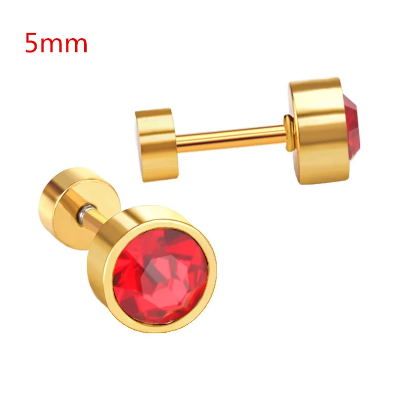 5mm gold red Роскошные Синие/красные/белые/розовые круглые серьги-гвоздики с кубическим цирконием ААА для чувствительных ушей,, вечерние серьги для девушек/подарок - Окраска металла: 5mm gold red