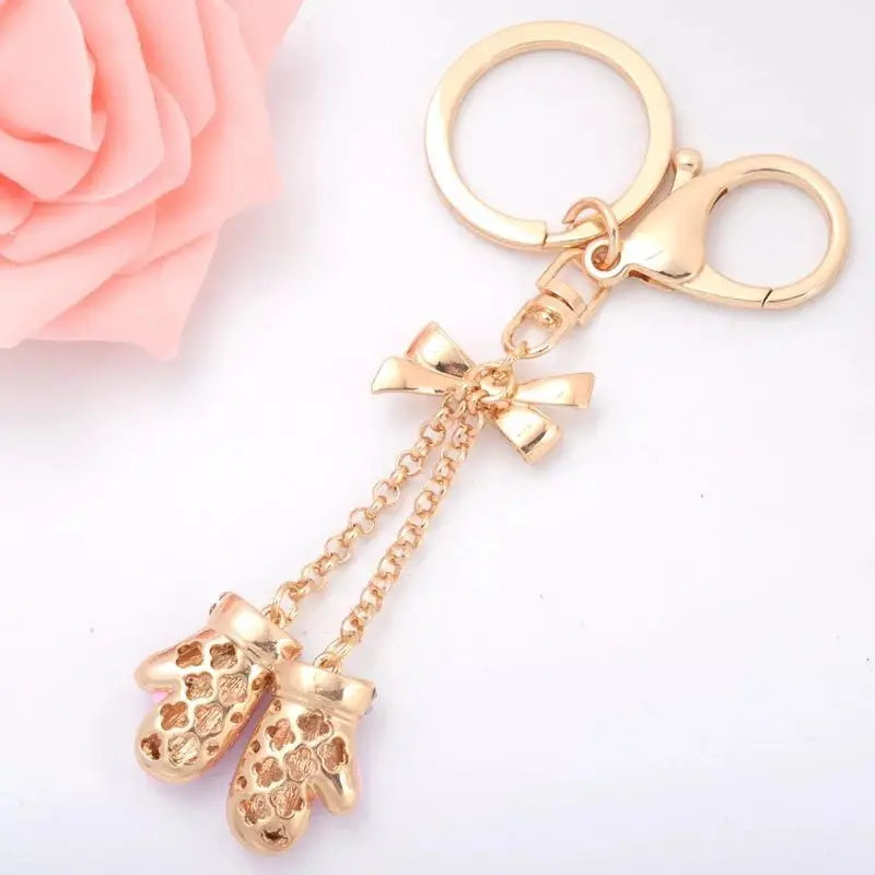 

New creative gloves keychain crystal lovely glove couple key chain car key ring woman bag pendant accessories key chains
