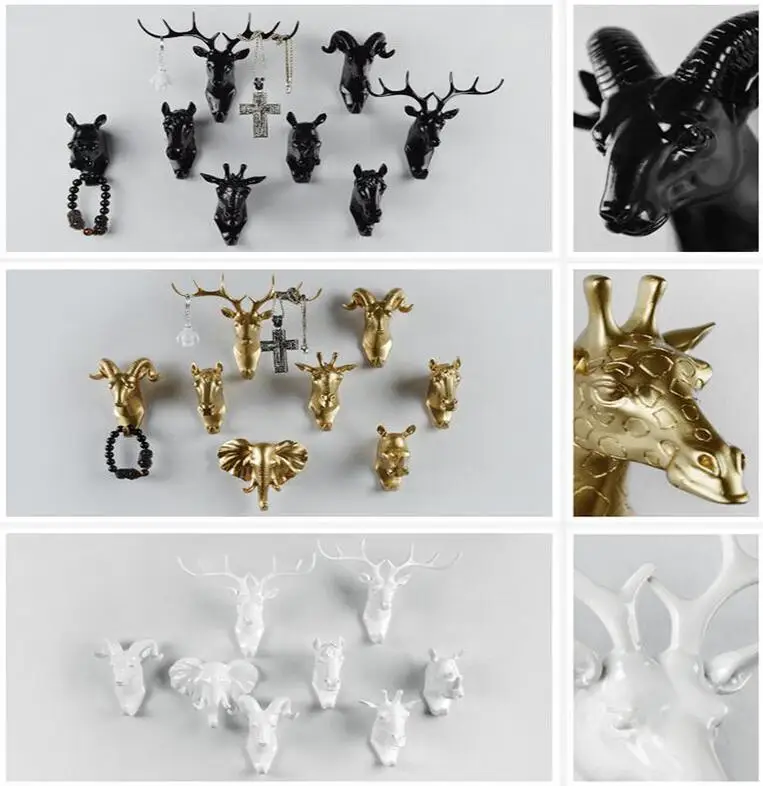 1PCS home decoration natural resin animal hook wall storage clothes hat key organizer giraffe elephant rhinoceros hook