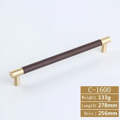 C-1600-256brown Кожаные+ латунные натуральные ручки для ящиков шкафа ручки для кухни дверные ручки для шкафа мебельная фурнитура - Цвет: C-1600-256brown