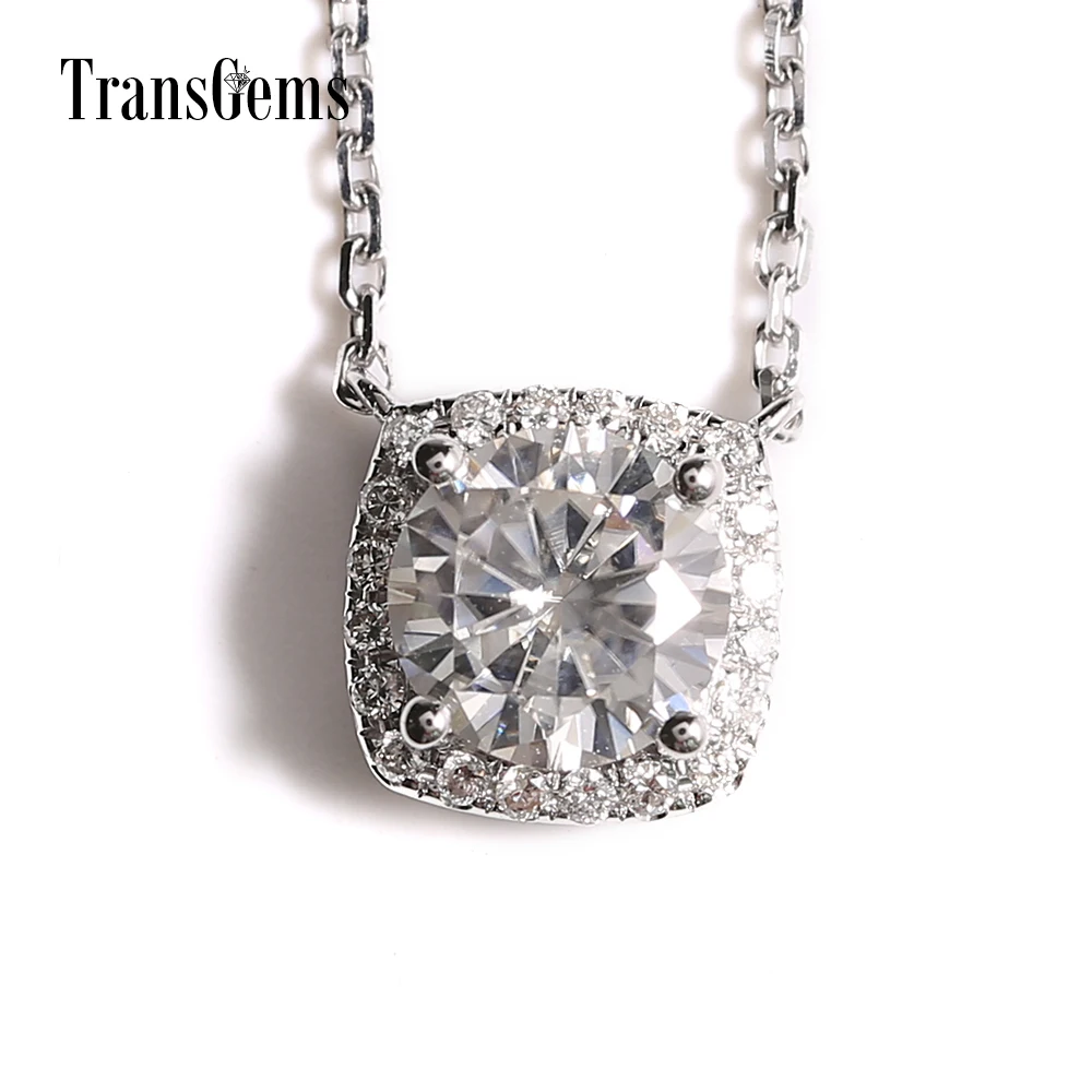 Подвеска ореол TransGems 18K 750 Белый Золотой основной диаметр 6 5 мм F цвет Круглый Moissanite