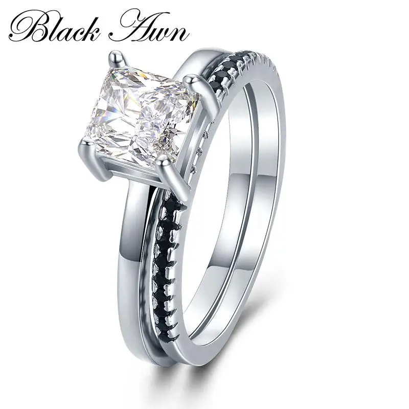 Комплект женских колец из серебра 2 5 пробы с черным камнем 925 г|set rings|set rings for womenset