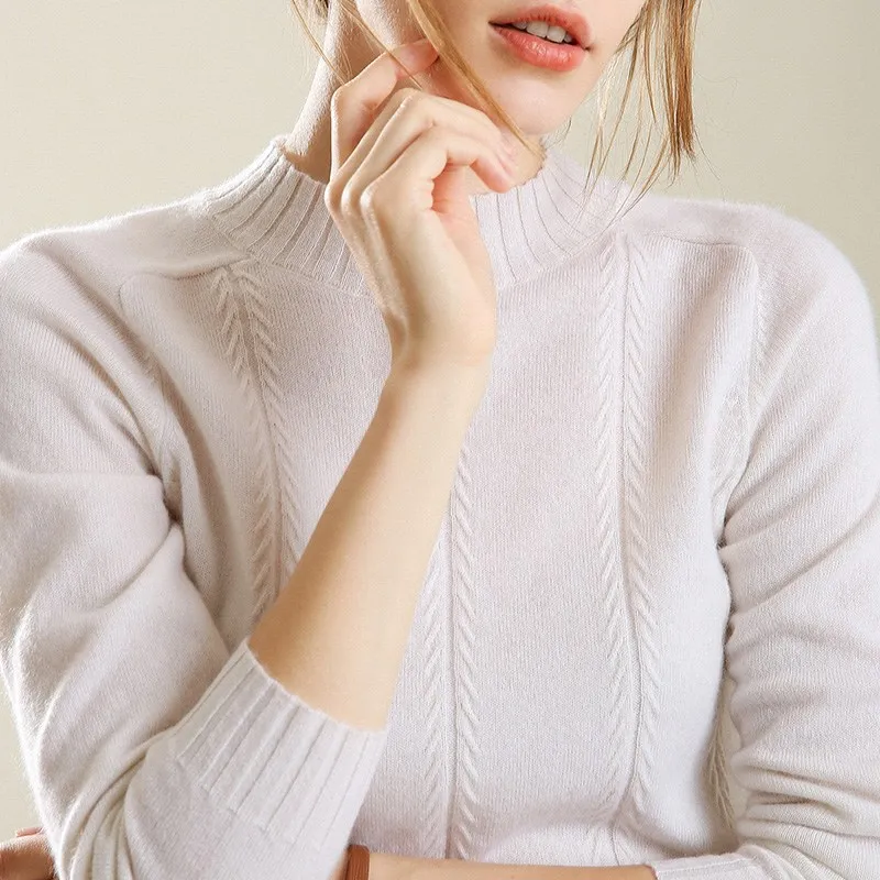 Women's Half Turtleneck Comb Wool Pullover Side Slit Front Cable Famale Jumper New Sweaters Full Sleeve 2018 Fall Winter | Женская
